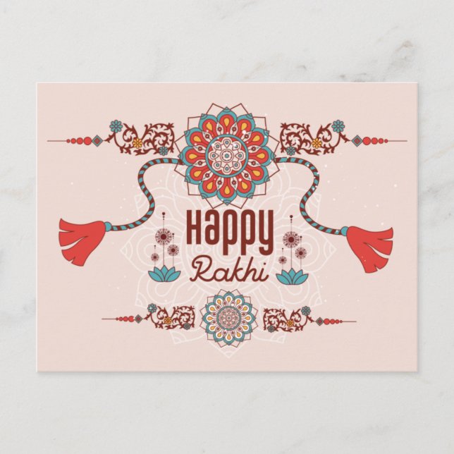 Lycklig Rakhi, Raksha Bandhan, dammig rosa, rött Vykort (Framsida)