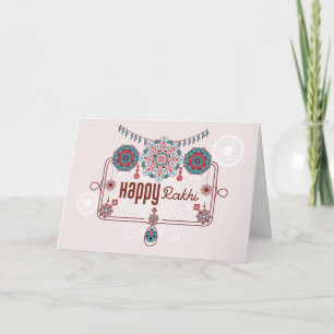 Lycklig Rakhi, Raksha Bandhan, dammig rosa, teal Kort