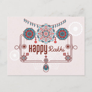 Lycklig Rakhi, Raksha Bandhan, dammig rosa, teal Vykort