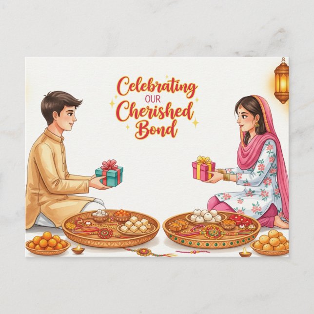 Lycklig Rakhi, Raksha Bandhan Vykort (Framsida)