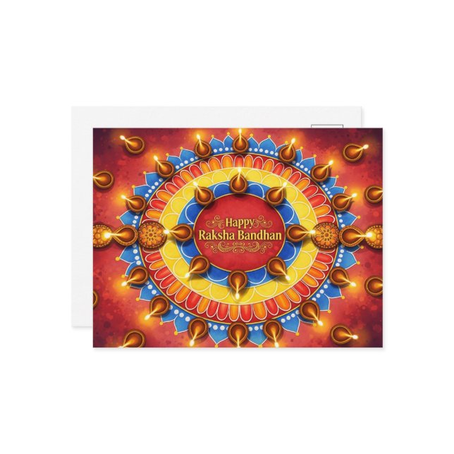 Lycklig Rakhi, Raksha Bandhan Vykort (Fram/Back In Situ)