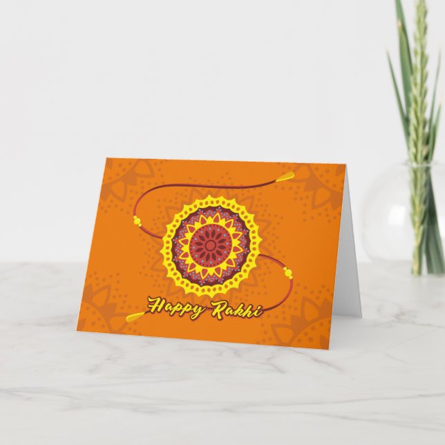 Lycklig Raksha Bandhan, orange, gult armband Kort (Framsida)