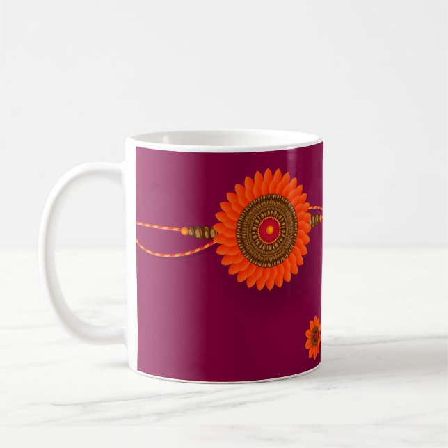 Lycklig Raksha Bandhan, orange, magenta Kaffemugg (Vänster)