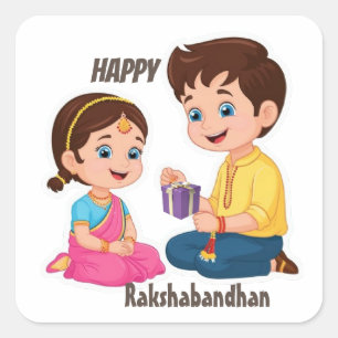 Lycklig Rakshabhan Sticker Celebrate Syskon Kärlek Fyrkantigt Klistermärke