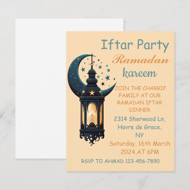 Lycklig Ramadan Kareem och Eid Mubarak 2024 Inbjudningar (Fram/baksida)
