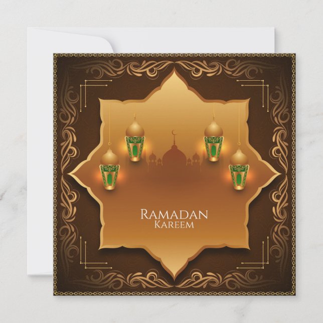 Lycklig Ramadan Mubarak Guld Islamic Lantern Mosqu Julkort (Framsida)