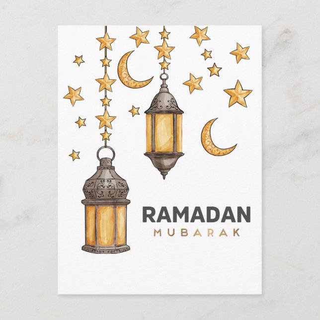 Lycklig Ramadan Mubarak | Ramadan Kareem Guld Musl Helg Vykort (Framsida)