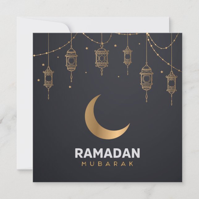 Lycklig Ramadan Mubarak | Ramadan Kareem Guld Musl Julkort (Framsida)