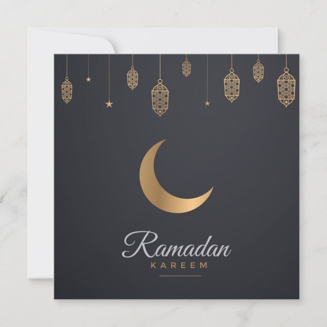 Lycklig Ramadan Mubarak | Ramadan Kareem Guld Musl Julkort (Framsida)
