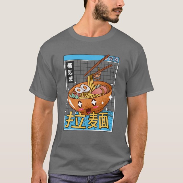 Lycklig Ramen Bowl Digital Japan Stil Otaku Anime  T Shirt (Framsida)