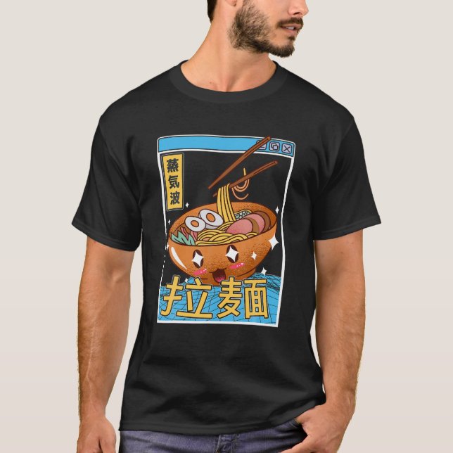Lycklig Ramen Bowl Digital Japan Stil Otaku Anime  T Shirt (Framsida)