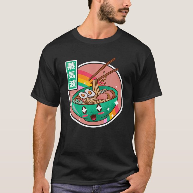 Lycklig Ramen Bowl Rainbow Japan Stil Otaku Vaporw T Shirt (Framsida)