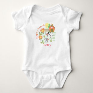 Lycklig Ranch Cow. Personaliserad. Baby Bodykostym T Shirt