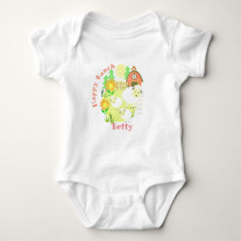 Lycklig Ranch Sheep. Personaliserad. Baby Bodykost T Shirt