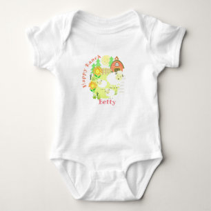 Lycklig Ranch Sheep. Personaliserad. Baby Bodykost T Shirt