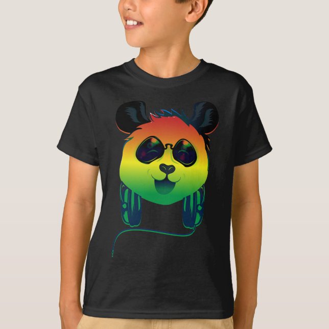 Lycklig Rasta Färgad Panda Bear Ansikte med Sungla T Shirt (Framsida)