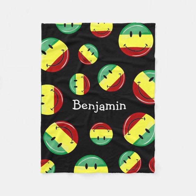 Lycklig Rasta för glansig runda flagga Fleecefilt (Framsidan)