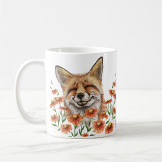 Lycklig räv av heleniumblommor kaffemugg