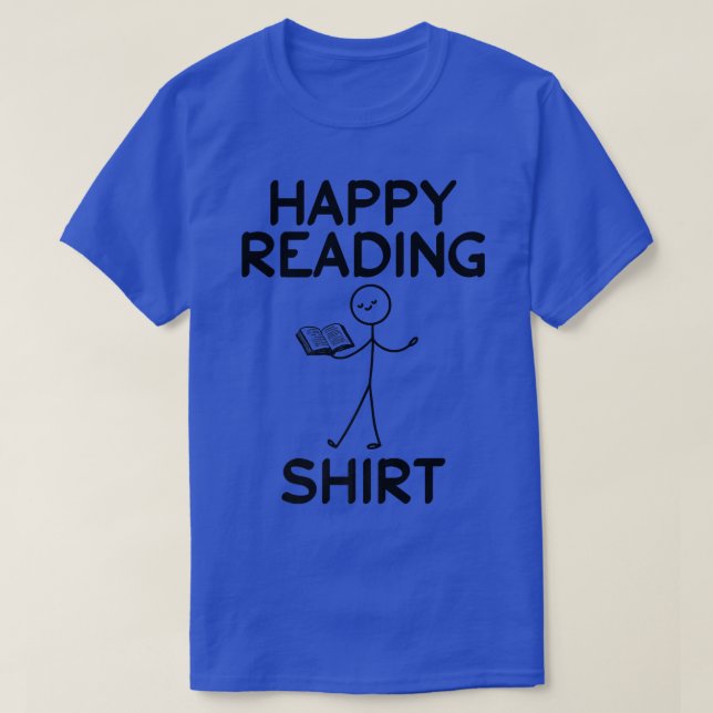 Lycklig Reading Boo Stick figur Bok Älskare T Shirt (Design framsida)