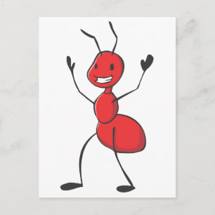 Lycklig Red Ant Tecknad Vykort