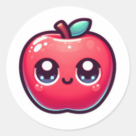 Lycklig Red Apple i Kawaii Stil Runt Klistermärke