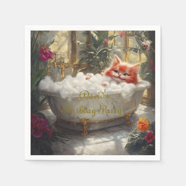 Lycklig Red Cat in Luxury Bath - Barns födelsedag Pappersservett