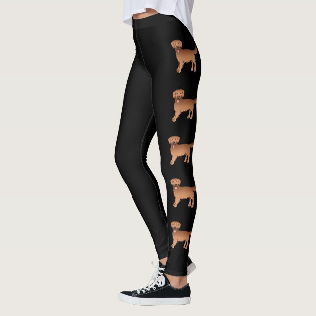 Lycklig Red Golden Retriever Tecknad hund Leggings (Vänster)
