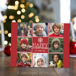 Lycklig Red - modern 8 Photo Collage Helg Vykort<br><div class="desc">Använda 8 bilder för att göra ett unikt och trendig God jul memento. Om du vill flytta något runt klickar du på knappen Anpassa för att göra ändringar.</div>