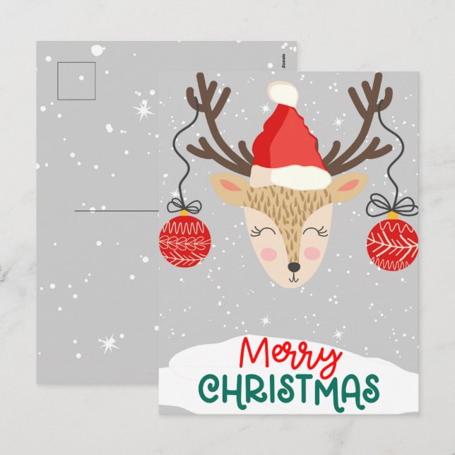 Lycklig Reindeer God jul Helgdagar Postcard Helg Vykort (Fram/baksida)