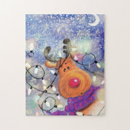 Lycklig Reindeer Jigszle Puzzle julgåva Pussel