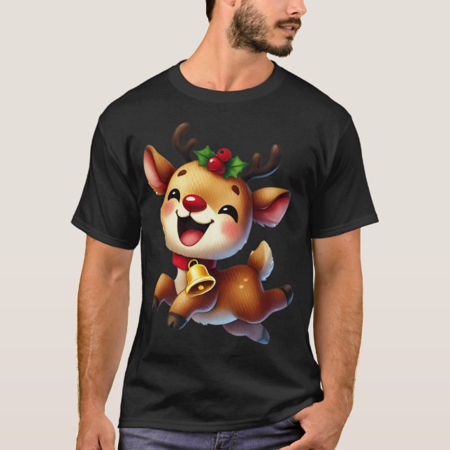 Lycklig renar med jingle Bell Art T Shirt (Framsida)