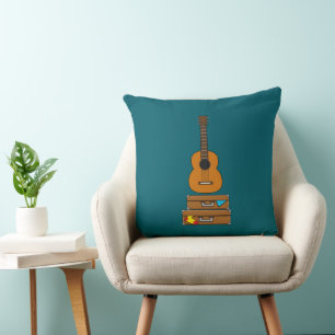Lycklig resa med bagage och gitarr kudde