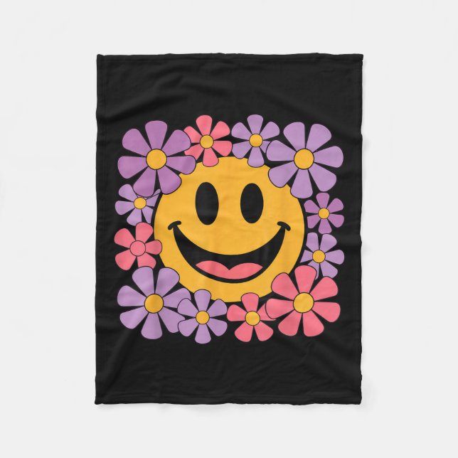 Lycklig Retro Daisy Smile Ansikte Preppy Aesthetic Fleecefilt (Framsidan)