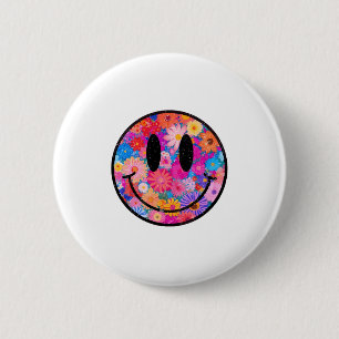 Lycklig Retro Daisy Smile Ansikte Preppy Aesthetic Knapp