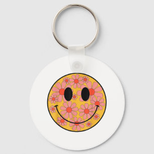 Lycklig Retro Daisy Smile Ansikte Preppy Aesthetic Nyckelring