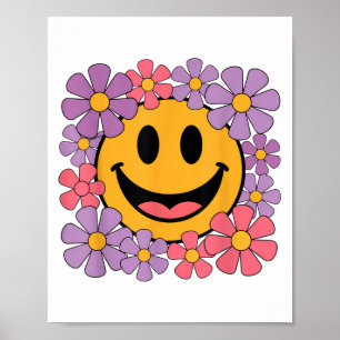 Lycklig Retro Daisy Smile Ansikte Preppy Aesthetic Poster