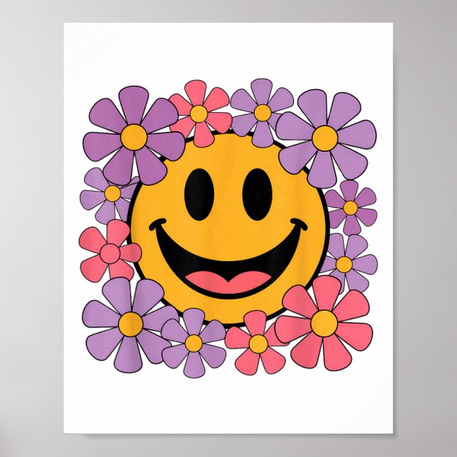 Lycklig Retro Daisy Smile Ansikte Preppy Aesthetic Poster (Framsidan)