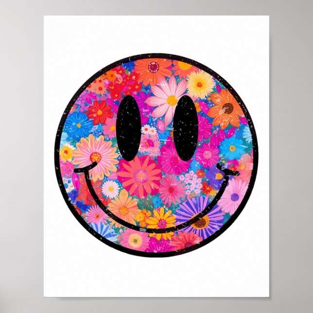 Lycklig Retro Daisy Smile Ansikte Preppy Aesthetic Poster (Framsidan)