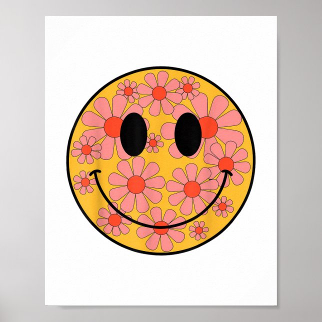Lycklig Retro Daisy Smile Ansikte Preppy Aesthetic Poster (Framsidan)