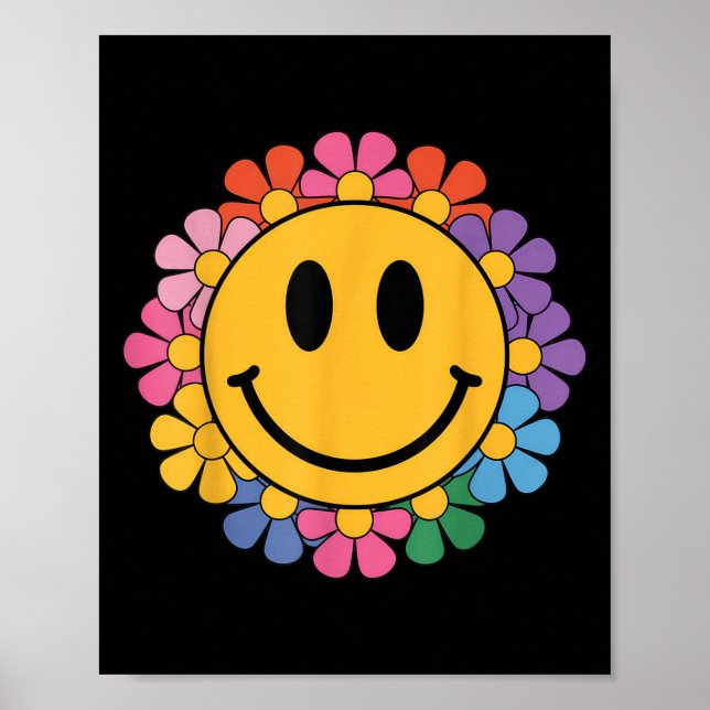 Lycklig Retro Daisy Smile Ansikte Preppy Aesthetic Poster (Framsidan)