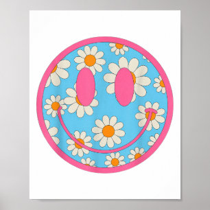 Lycklig Retro Daisy Smile Ansikte Preppy Aesthetic Poster