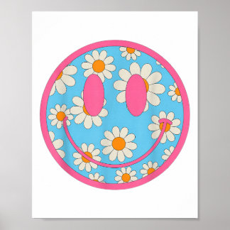 Lycklig Retro Daisy Smile Ansikte Preppy Aesthetic Poster