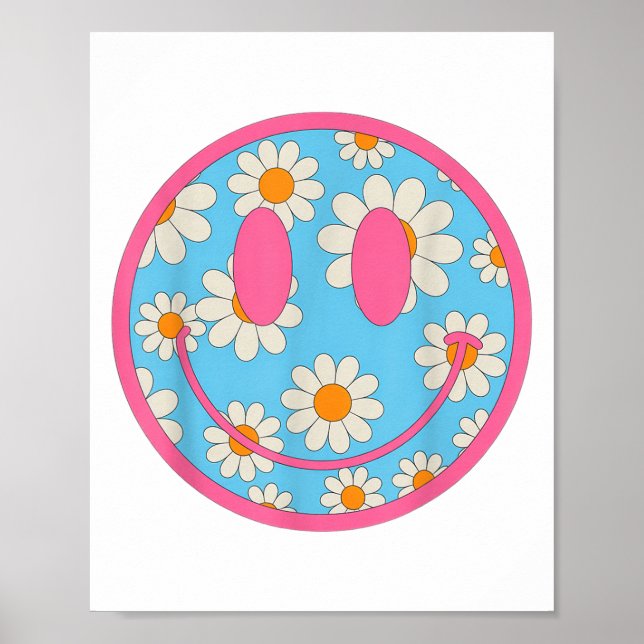 Lycklig Retro Daisy Smile Ansikte Preppy Aesthetic Poster (Framsidan)