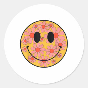 Lycklig Retro Daisy Smile Ansikte Preppy Aesthetic Runt Klistermärke