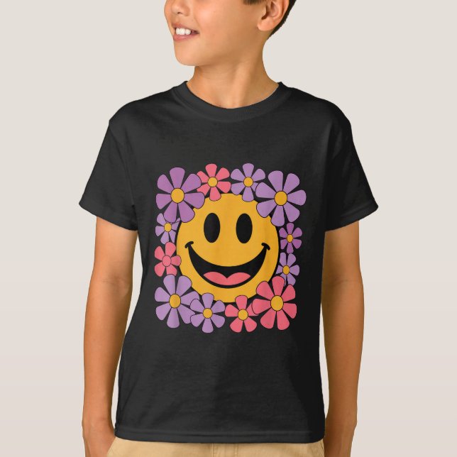 Lycklig Retro Daisy Smile Ansikte Preppy Aesthetic T Shirt (Framsida)
