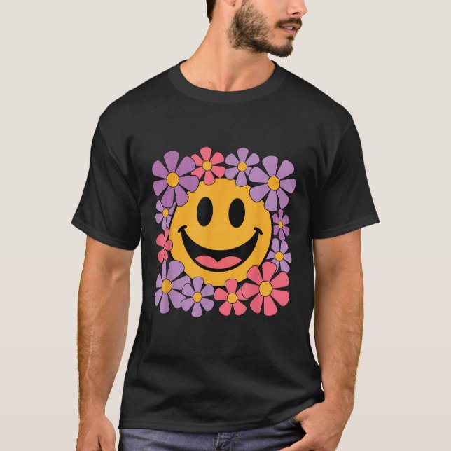 Lycklig Retro Daisy Smile Ansikte Preppy Aesthetic T Shirt (Framsida)
