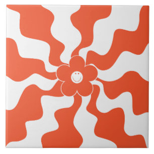 Lycklig Retro-Daisyn i Orange och vit Kakelplatta