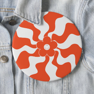 Lycklig Retro-Daisyn i Orange och vit Knapp