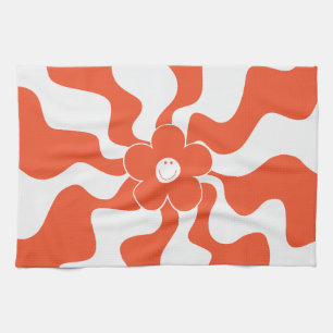 Lycklig Retro-Daisyn i Orange och vit Kökshandduk
