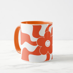 Lycklig Retro-Daisyn i Orange och vit Mugg